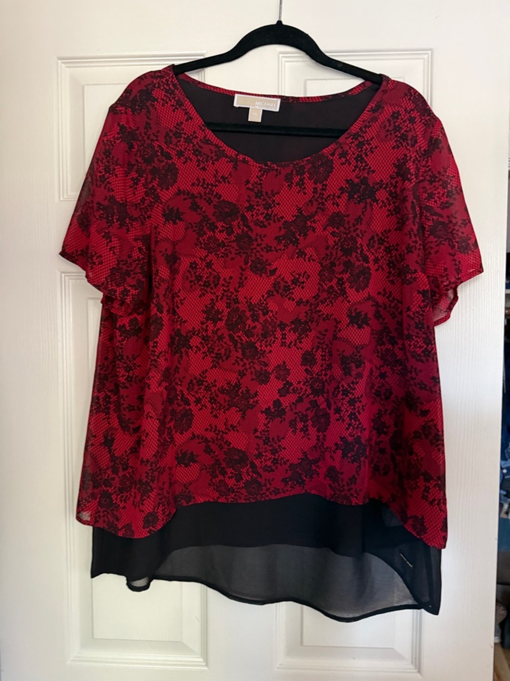 Michael Kors Red and Black Floral Layered Blouse